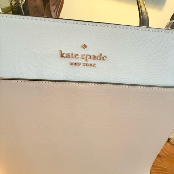 Kate Spade Saffiano Leather Colorblock Staci Laptop Large Tote Warm Beige $450 - Picture 3 of 16
